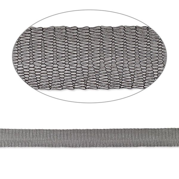 Mesh ribbon, enameled brass, black, 12mm tubular, fits up to 18mm bead. Sold per 1-meter pkg. image number 0
