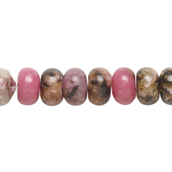 Bead, rhodonite (natural), 8x5mm rondelle. B grade, Mohs hardness 5-1/2 to 6-1/2. Sold per pkg of 10. image number 0
