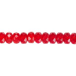 Bead, Czech fire-polished glass, light red, 7x5mm faceted rondelle. Sold per 15-1/2" to 16" strand.