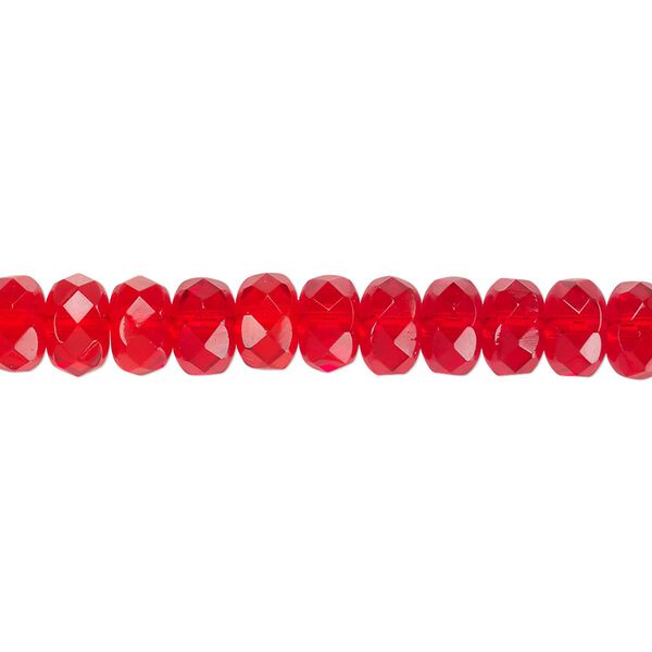 Bead, Czech fire-polished glass, light red, 7x5mm faceted rondelle. Sold per 15-1/2" to 16" strand. image number 0