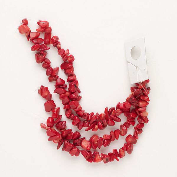 Bead, bamboo coral (dyed), red, small to medium nugget, Mohs hardness 3-1/2 to 4. Sold per 15-1/2 to 16-inch strand, approximately 120 beads. image number 0