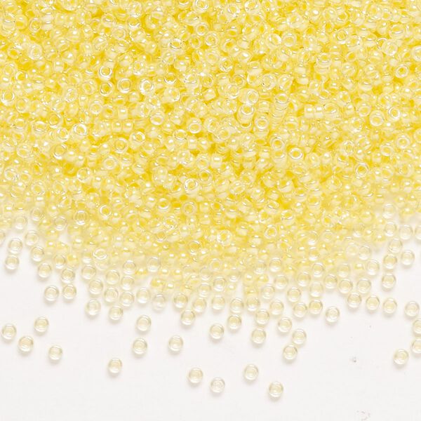 Seed bead, Miyuki, glass, pkg/35g, #15 rocaille, translucent yellow-lined luster crystal clear (RR-201). image number 0