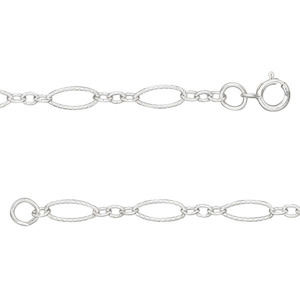 Chain, sterling silver, 4mm ribbed oval figaro, 18 inches with springring clasp. Sold individually. image number 0