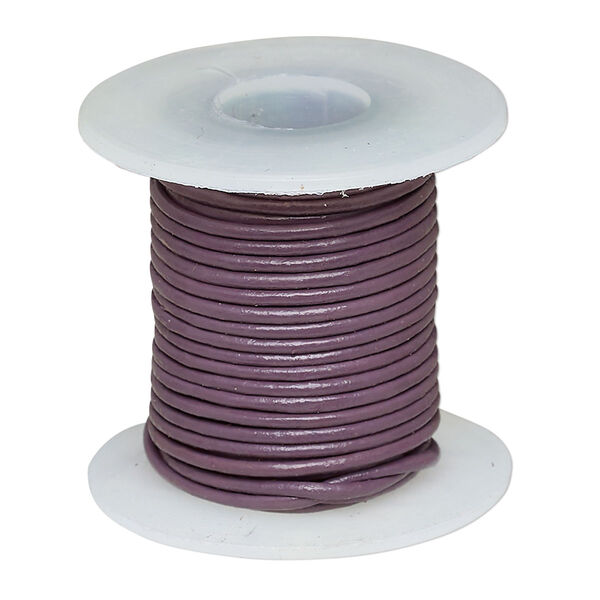 Cord, leather (dyed), purple, 0.5-0.8mm round. Sold per 5-yard spool. image number 0
