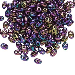 Seed bead, Preciosa Twin™ Czech glass, pkg/250g, 5x2.5mm oval, opaque rose iris black, (59195).