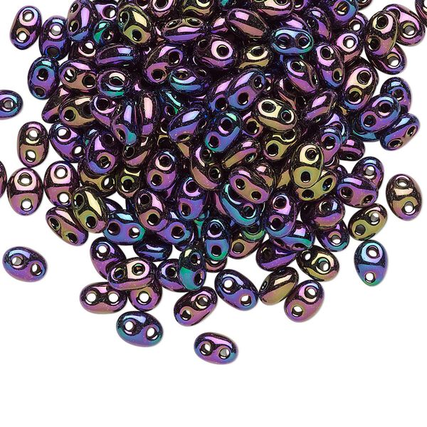 Seed bead, Preciosa Twin™ Czech glass, pkg/250g, 5x2.5mm oval, opaque rose iris black, (59195). image number 0