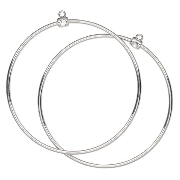 Bracelet bangle brass crystal 2pk, silver finish crystal clear 7.5 inch image number 0