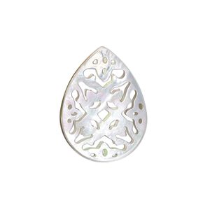 Component, black lip shell (natural), 24x18mm hand-cut two-sided teardrop with cutout design, Mohs hardness 3-1/2. Sold individually.