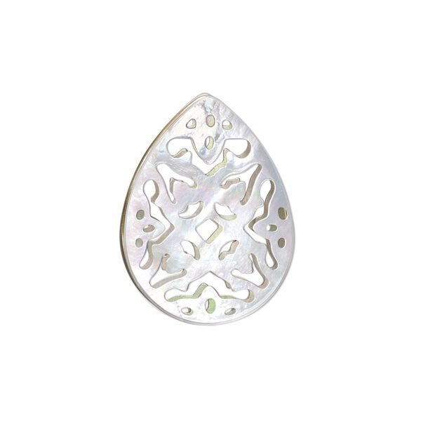 Component, black lip shell (natural), 24x18mm hand-cut two-sided teardrop with cutout design, Mohs hardness 3-1/2. Sold individually. image number 0