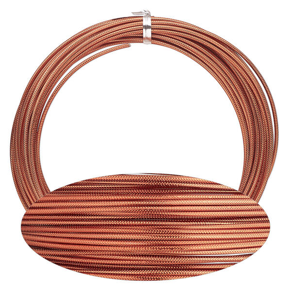Wire, anodized aluminum, orange copper, textured round with crosshatch pattern, 12 gauge. Sold per pkg of 45 feet. image number 0