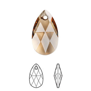 Drop 1pkg96 light smoked topaz, Swarovski® ReCreated™, 22mm pendant faceted pear 6106