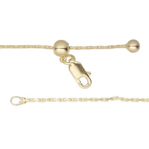 Chain 1pkg1 sterling silver cable, 1mm long flat / lobster claw clasp, Gossamer™ "vermeil" adjustable 16-24 inch