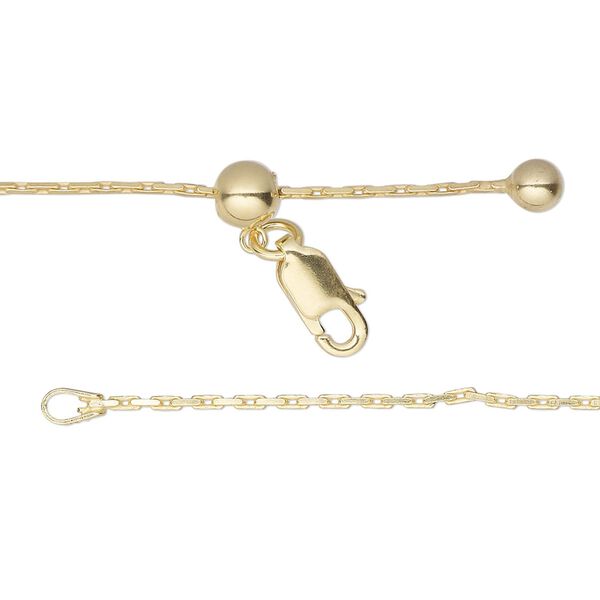 Chain, Gossamer™, "vermeil" and silicone, 1mm elongated flat cable with 4mm ball and 5mm adjustable slider bead from 16 to 24 inches with lobster claw clasp. Sold individually. image number 0