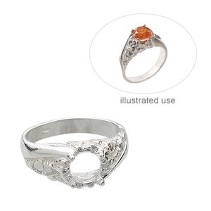 Ring, sterling silver, nugget band with 8mm 4-prong round setting, size 10. Sold individually.