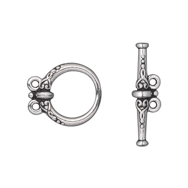 Clasp, TierraCast®, 2-strand toggle, antique silver-plated pewter (tin-based alloy), 15.5mm fancy round. Sold per pkg of 10. image number 0