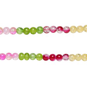 Bead, glass, opaque and translucent multicolored, 6-6.5mm round. Sold per pkg of (2) 7-inch strand, approximately 70 beads.