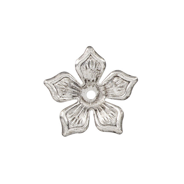 Component, antique silver-finished steel, 22x21mm single-sided flower. Sold per pkg of 20. image number 0