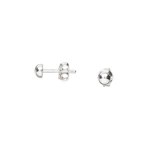 Earstud Create Compliments® 1pkg2 sterling silver, 4mm polished half-ball
