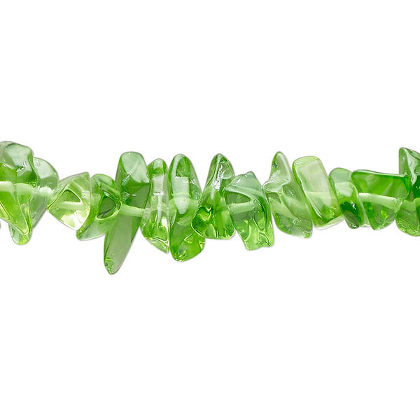 Bead, glass, translucent spring green, small to large chip. Sold per 32-inch strand. image number 0