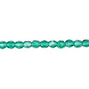 Bead, Czech fire-polished glass, teal, 4mm faceted round. Sold per 15-1/2" to 16" strand, approximately 100 beads.