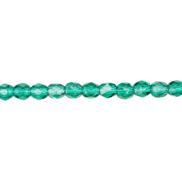 Bead, Czech fire-polished glass, teal, 4mm faceted round. Sold per 15-1/2" to 16" strand, approximately 100 beads. image number 0