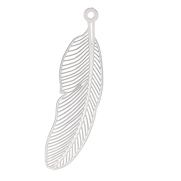 Focal, Lazer Lace™, stainless steel, 42x12.5mm two-sided feather. Sold per pkg of 2. image number 0