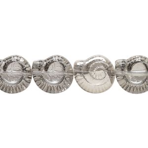 Pressed glass 1pkg1, 2-sided nautilus shell bead, 15.5-16 inch grey 12x11.5mm