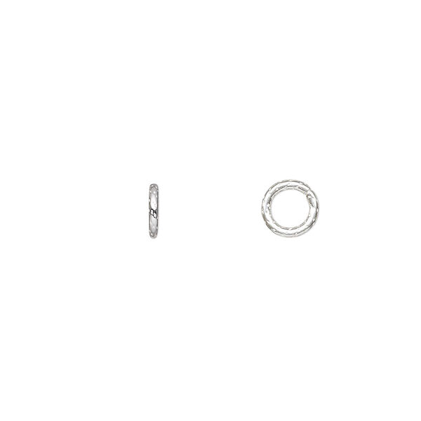 Jump ring, sterling silver, 6mm soldered textured round, 4mm inside diameter, 18 gauge. Sold per pkg of 10. image number 0