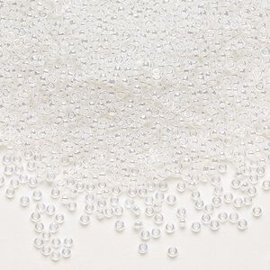 Seed bead, Miyuki, glass, pkg/250g, #15 rocaille, translucent luster opal alabaster base (RR-511).