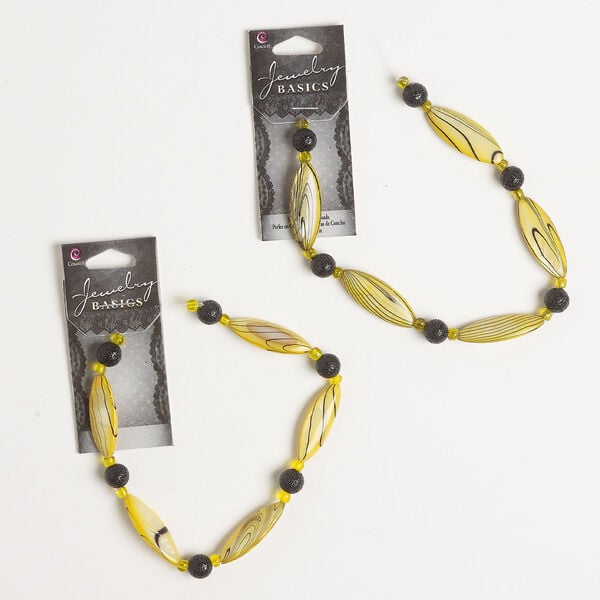 Bead assortment 1pkg2, shell (dyed) / acrylic / glass, mixed colors, 8mm round / 29x10mm-30x11mm puffed marquise, 9 inches. image number 0