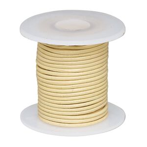 Cord, leather (dyed), cream, 1-1.2mm round. Sold per 5-yard spool.