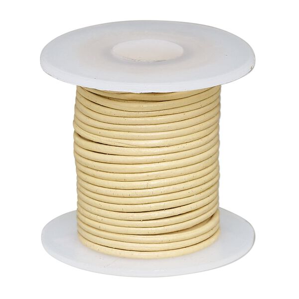 Cord, leather (dyed), cream, 1-1.2mm round. Sold per 5-yard spool. image number 0