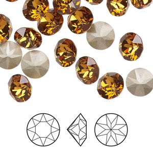 Chaton 6pk light amber foil back, Crystal Passions® 8.16-8.41mm round SS39 1088