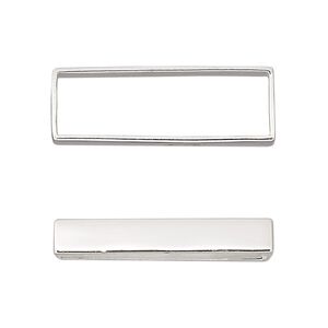 Bead frame, sterling silver, 30x10mm rectangle, fits up to 8mm bead. Sold individually.
