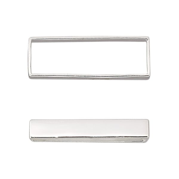 Bead frame, sterling silver, 30x10mm rectangle, fits up to 8mm bead. Sold individually. image number 0