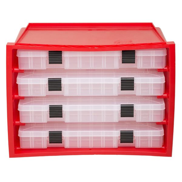 Organizer, Plano® StowAway®, plastic, red / clear / black, 9-1/2 x 15-1/2 x 11-1/4 inches. Sold individually. image number 1