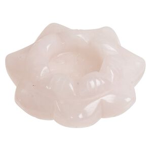 Rose quartz 1pkg1, hand-cut undrilled lotus candle taper holder natural 48x18mm-52x22mm