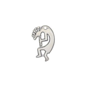 Charm, antiqued sterling silver, 18x12mm single-sided Kokopelli. Sold individually.