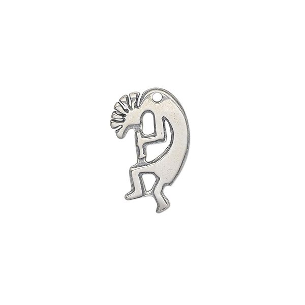 Charm, antiqued sterling silver, 18x12mm single-sided Kokopelli. Sold individually. image number 0