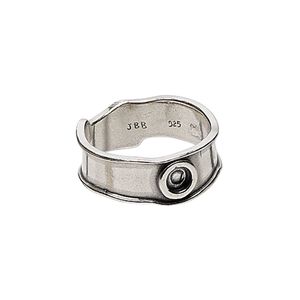 Ring, JBB Findings, antiqued sterling silver, 8mm wide flat band with SS16 flat back setting, size 8. Sold individually.