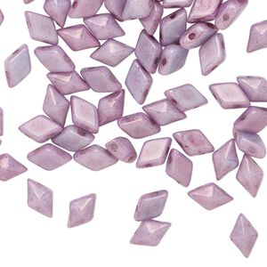 Bead, DiamonDuo™, Czech pressed glass, opaque alabaster luminous purple chalk, 8x5mm faceted diamond with flat back and (2) 0.7-0.8mm holes. Sold per 50-gram pkg, approximately 350 beads.