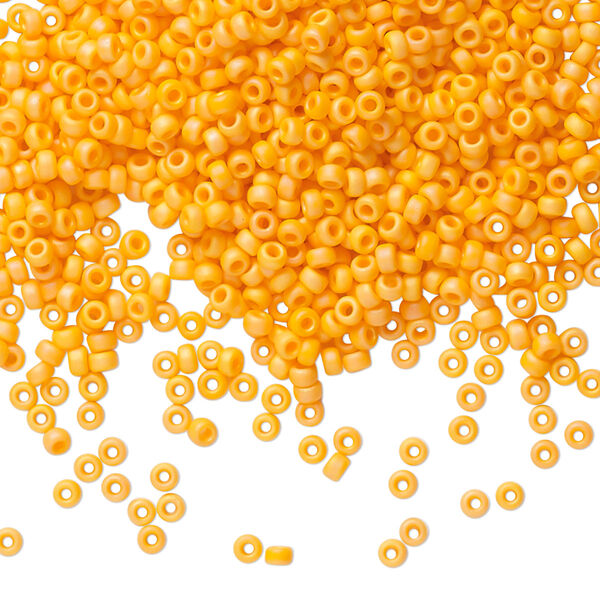 Seed bead, Miyuki, glass, pkg/25g, #11 rocaille, opaque matte rainbow mandarin orange, (RR-405FR). image number 0