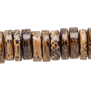 Bead 1pkg1, patikan palm wood, light and dark brown, 15x4mm hand-cut rondelle 15.5-16 inch.