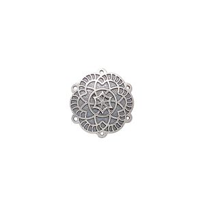 Drop, antiqued sterling silver, pkg/1, 13.5mm single-sided domed round with spider web design.