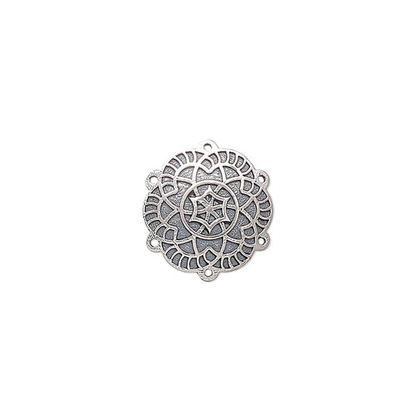Drop, antiqued sterling silver, pkg/1, 13.5mm single-sided domed round with spider web design. image number 0