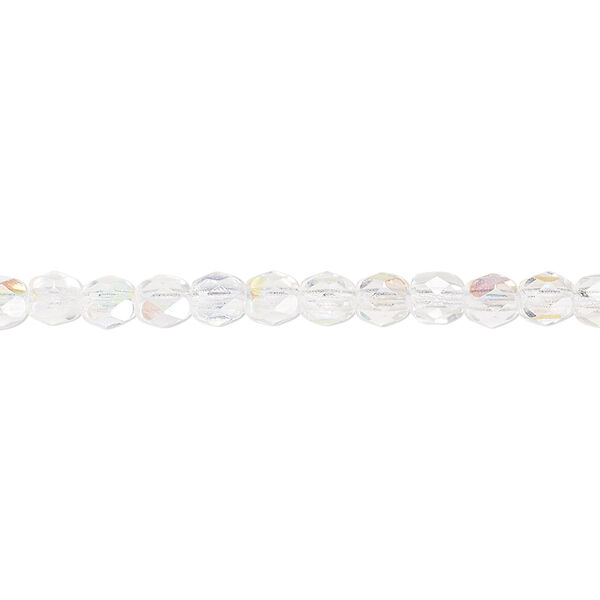 Bead, Czech fire-polished glass, clear AB, 4mm faceted round. Sold per 15-1/2" to 16" strand. image number 0