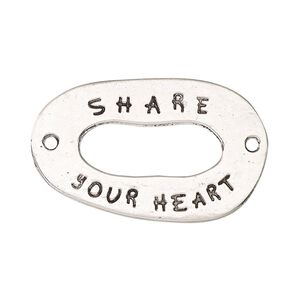 Link, antique silver-finished "pewter" (zinc-based alloy), 35x21mm single-sided open oval with "SHARE YOUR HEART." Sold per pkg of 2.