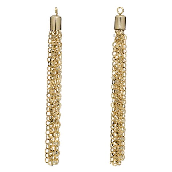 Focal, gold-finished brass, 3 x 1/4 inch rolo chain tassel. Sold per pkg of 2. image number 0