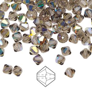 Bead 576pk black diamond AB, Preciosa Czech crystal 5mm bicone