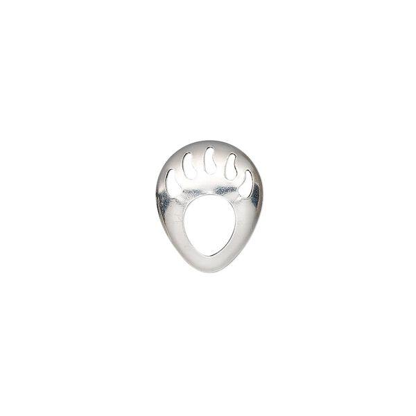 Component, sterling silver, 14x11mm single-sided teardrop with cutout bear paw. Sold per pkg of 2. image number 0